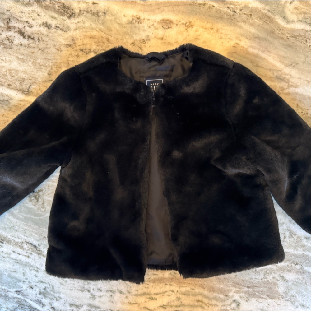 GAP Black Faux Fur Coat